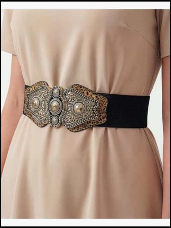 Wide Elastic Stretch Vintage Belt with Antique Buckle main image 6